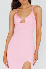 Summer Rose Front Split Midi Dress Pink
