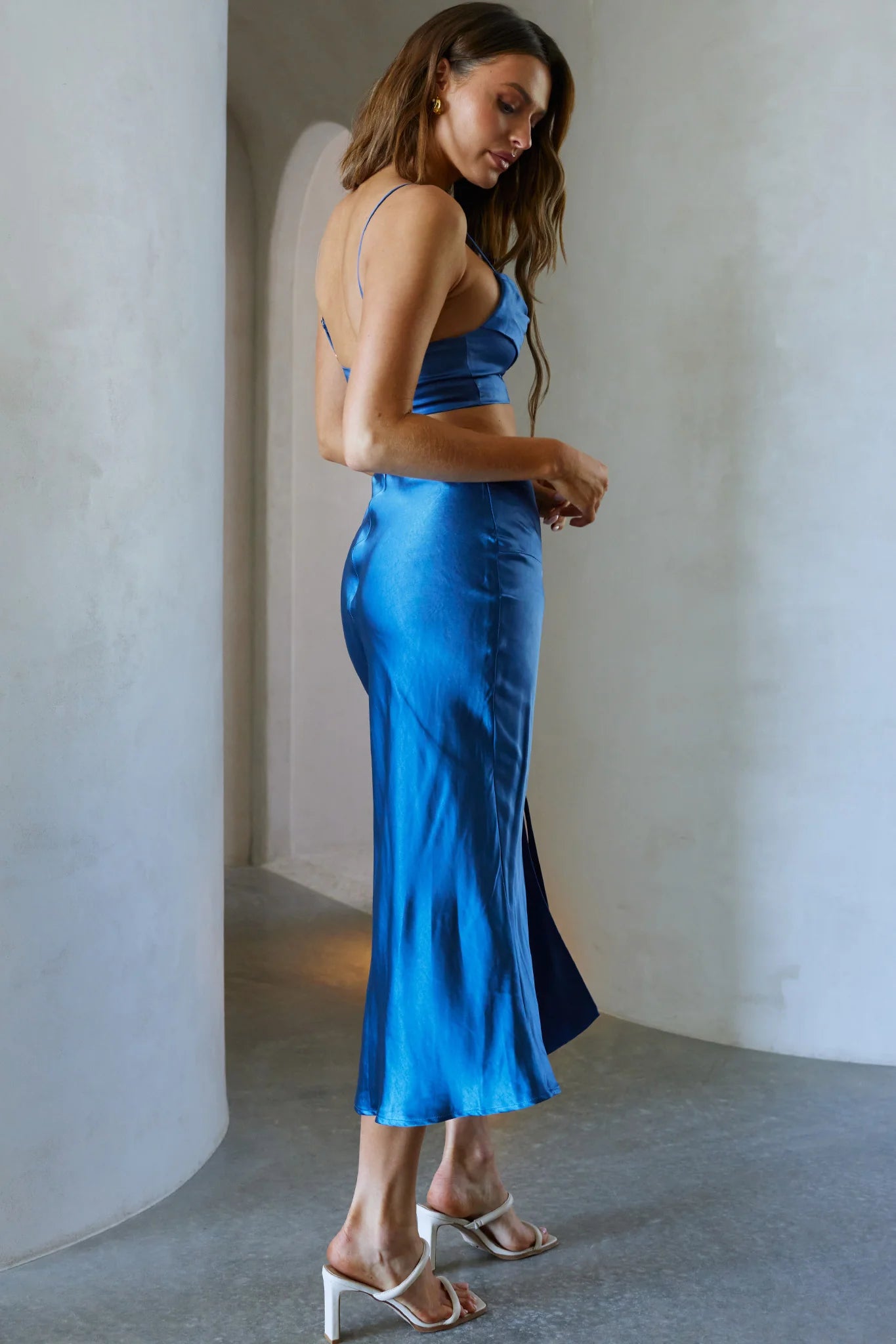 Well Versed Split Midi Skirt Navy