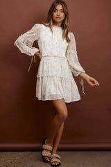 Beatrix High Neck Balloon Sleeve Dress Floral Yellow
