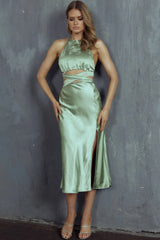 Social Butterfly Cut-Out Waist Midi Dress Pistachio