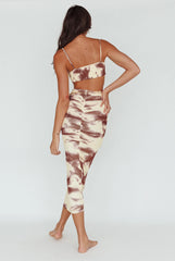 Palermo Cut-Out Midi Dress Printed Brown