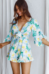 Athira Tied Bust Flared Sleeve Romper Daisy Blue