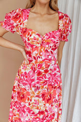 Montebello Puff Sleeve Maxi Dress Floral Pink/Orange