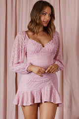 Halley Balloon Sleeve Frill Bust Flounce Hem Lace Dress Blush