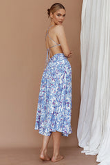 Destination Open Back Midi Dress Floral Blue