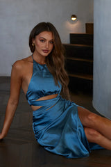 Social Butterfly Cut-Out Waist Midi Dress Midnight Blue