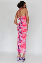 Gypsy Garden Laced Bodice Ruched Midi Dress Pink