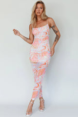 Love In Miami Lace-Up Back Midi Dress Swirl Orange