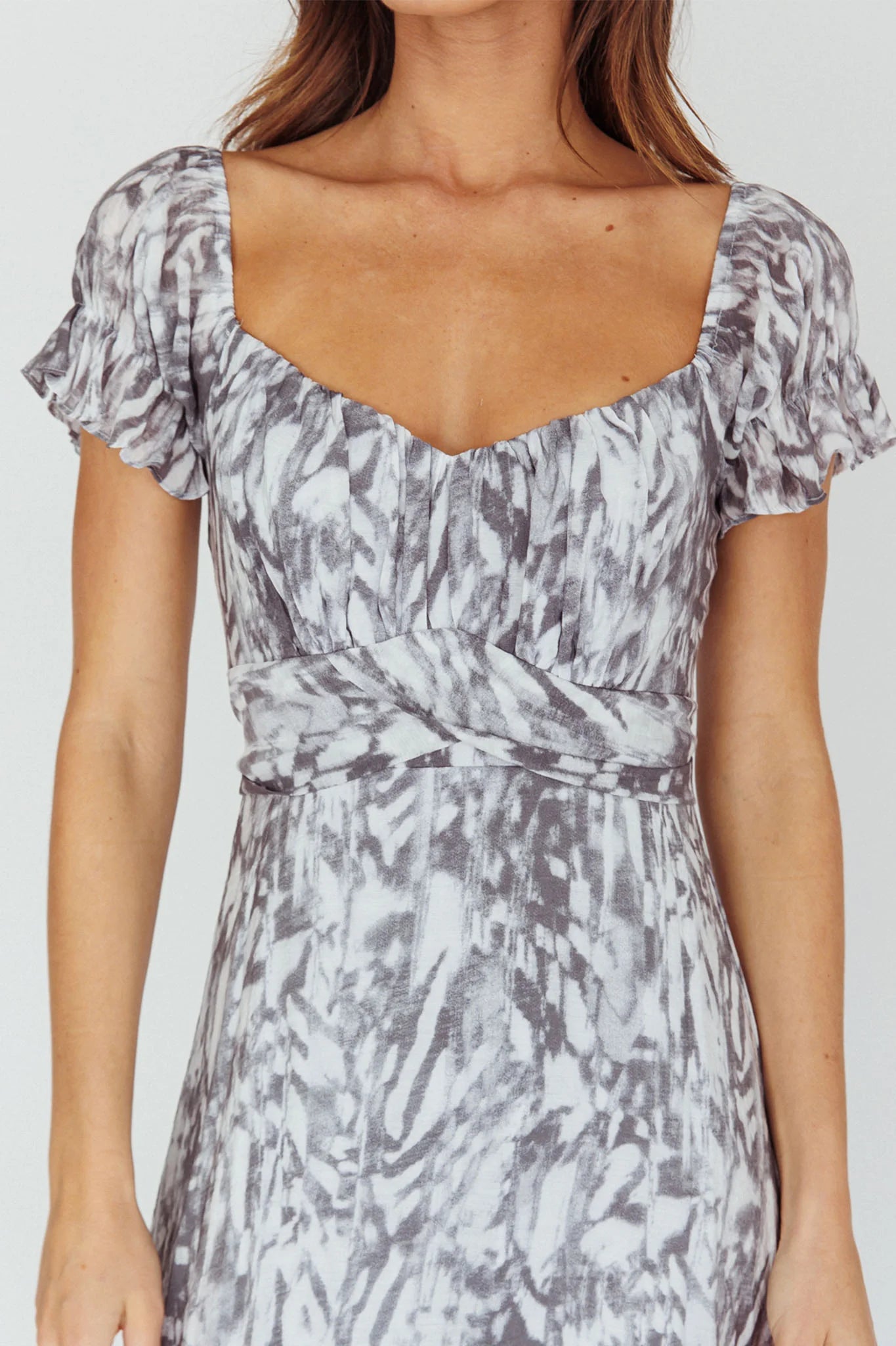 Linka Off-Shoulder Tie Back Midi Dress Printed Grey