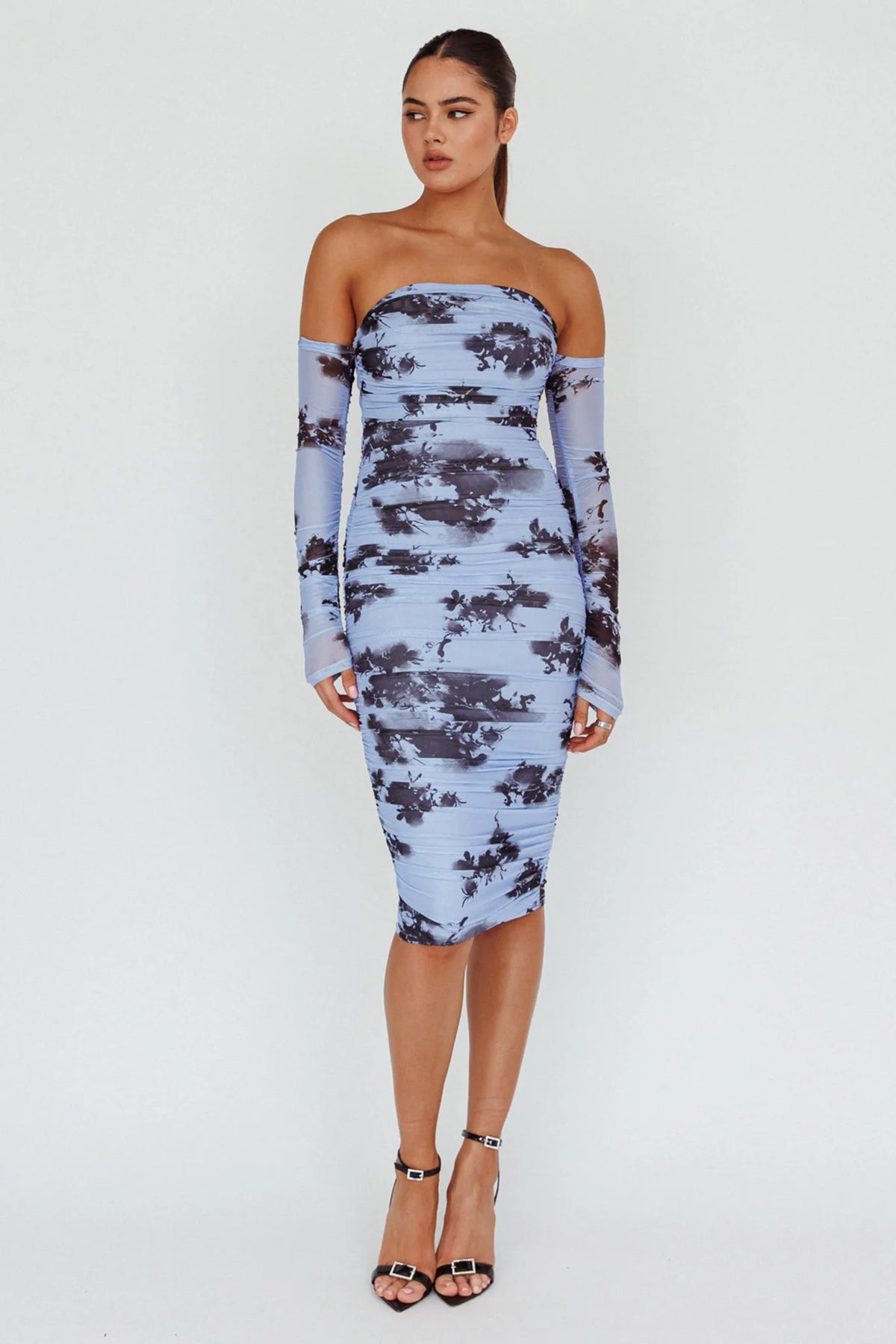 Cece Off-Shoulder Midi Dress Floral Blue