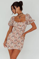 Joie Puff Sleeve Shirred Dress Floral Blush