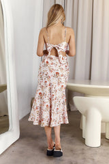 Cariba Cut-Out Waist Midi Dress Floral Blush