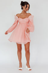 Yasi Long Sleeve Babydoll Mini Dress Peach