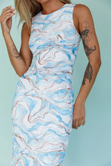 Sarafina Twist Accent Mesh Midi Dress Marble Blue