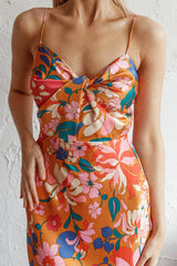 Sea Change Twist Bust Midi Dress Floral Orange