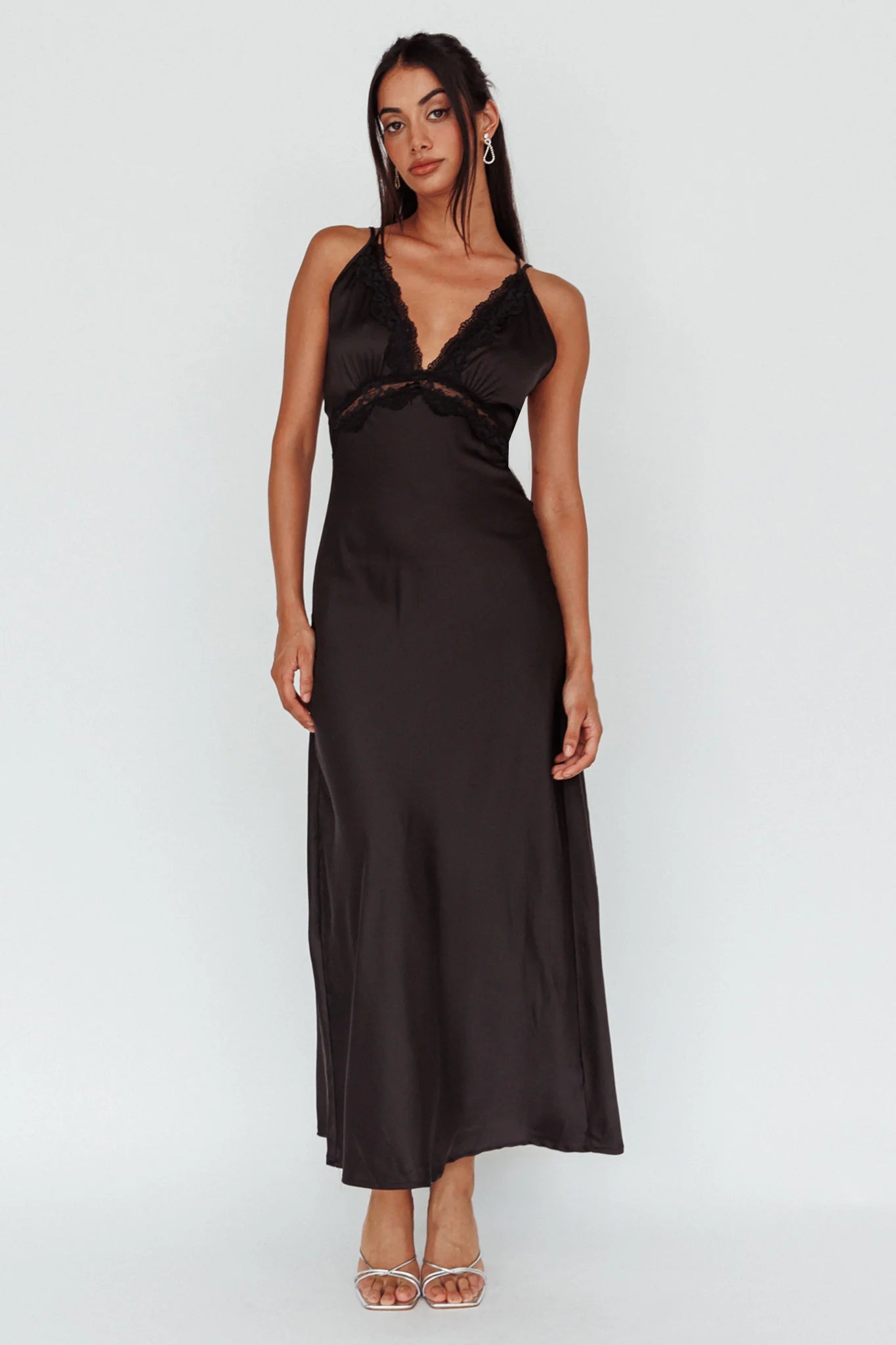 Signature Lace Trim Midi Dress Black